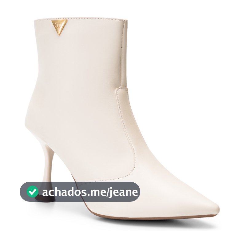 Bota Feminina Lumiss Bico Fino Salto Alto Fino Cano Curto Off White