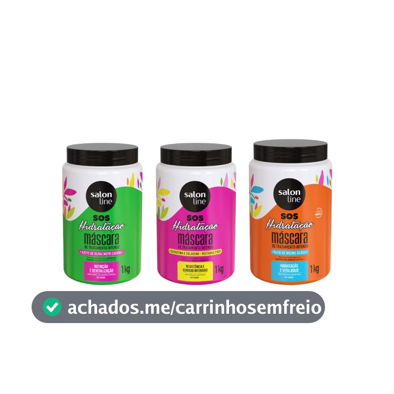 Kit com 3 Máscaras SOS Hidratação: Ultra Cachos + Turbinada + Bio-Reconstrução Salon Line
