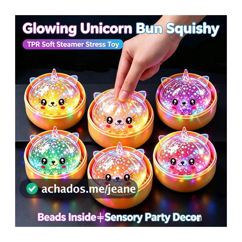 LED Glitter Estrela Grânulo Unicórnio Bun Brinquedo Mole Completo Com Simulação Cesta De Vapor Bonito Brilhante Decoraçã