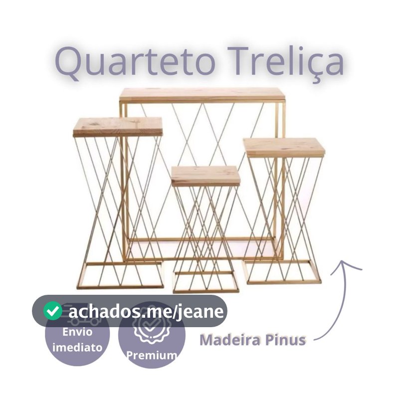 Kit 4 Mesas Teia Cruzada Quarteto Treliça Em Ferro e Madeira Premium Para Festas Aniversario