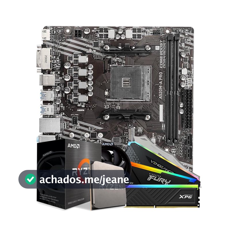 KIT UPGRADE AMD RYZEN 5 5600GT, A520M DDR4, MEMORIA RAM DDR4, MONTADO E BIOS ATUALIZADA