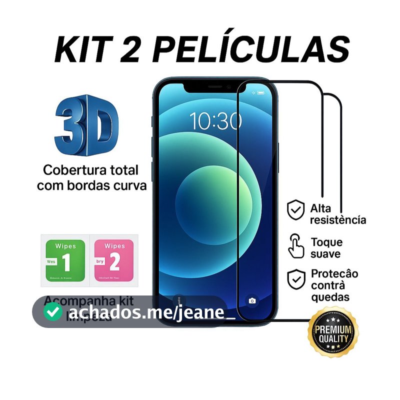 Kit 2 Pelicula de Vidro Temperado 3D Película Iphone 11 12 13 14 15 16 17 17e 18 Air Pro Max Plus