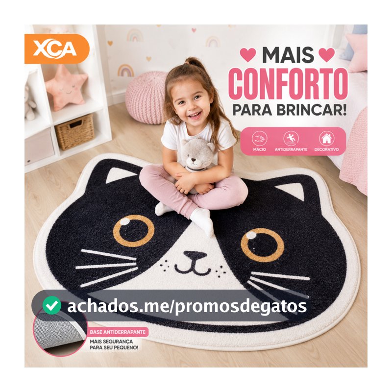 Tapete Estampado Fofo Gatinhos e Ursinho 60x40cm Decoração Para Ambiente Interno