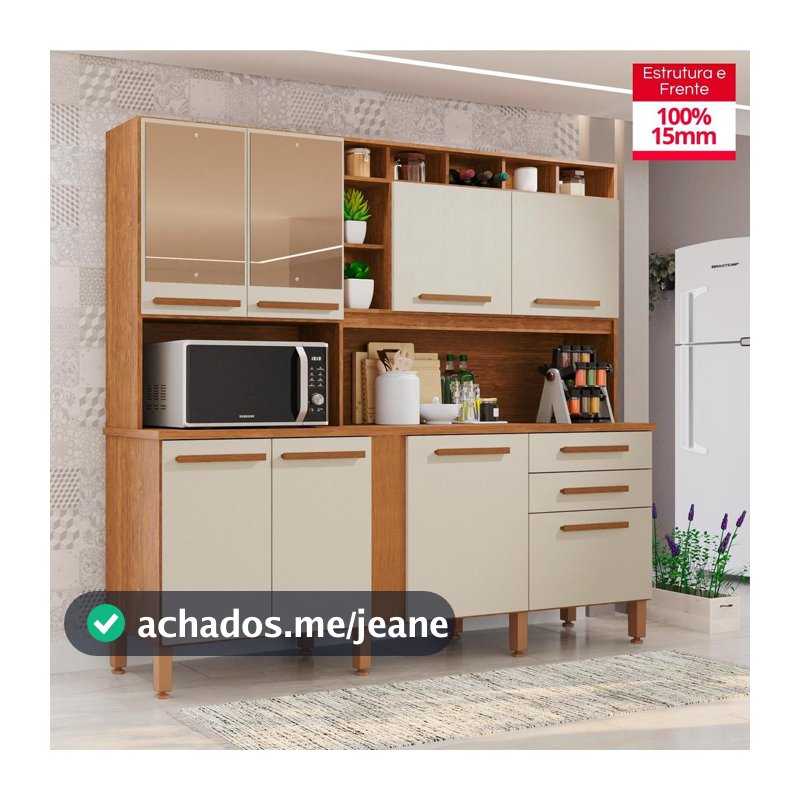 Cozinha  8 Portas 2 Gavetas Aurora Com Espelho