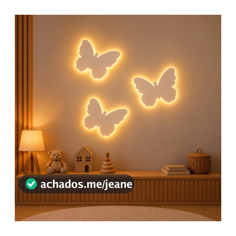 Kit 3 Borboletas Luminária LED Parede Infantil Quarto Menina Decoração
