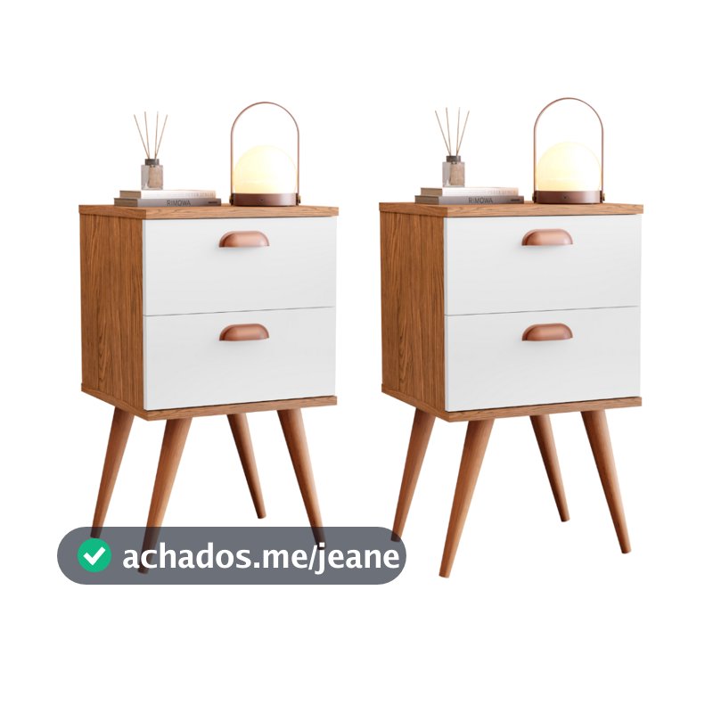 Mesas De Cabeceira Com Pés Palito Retro 2 Gavetas Quarto Casal Kit com 2 ou Unitario