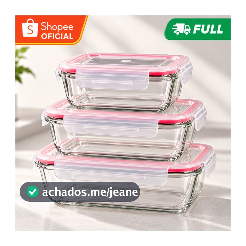 Kit 3 Potes Herméticos De Vidro Tampa Trava Refratário