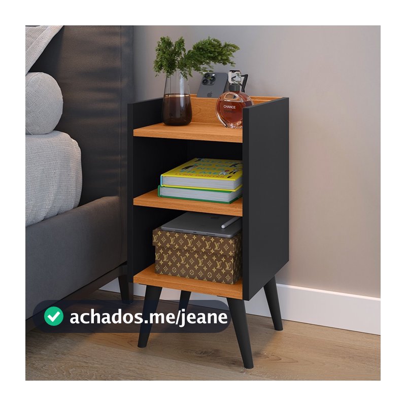 Mesa de Cabeceira Nicho Organizador, Pés Retrô em PVC e Porta-Celular Max Nicho Varias Cores