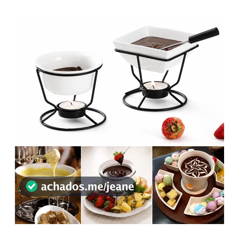 Kit c/7 Pcs DIY Conjunto de Fondue de Chocolate cerâmica manteiga aquecedores com prateleira