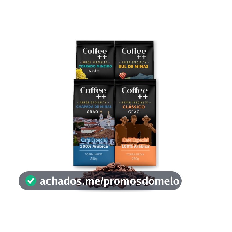 Kit 4 Café Especial em Grãos Coffee Mais Cerrado, Sul de Minas, Chapada de Minas e Clássico 100% Arábica - 4x250g