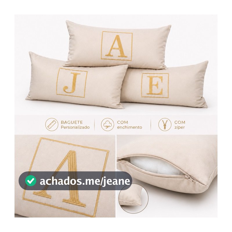 Almofada Baguete BORDADO Com Inicial Personalizada Com Enchimento em Sued