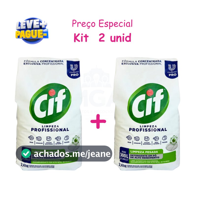 Kit 2 Limpador Detergente em Pó Cif Profissional 2,4kg Limpeza Pesada Roupas Pisos e Superfícies