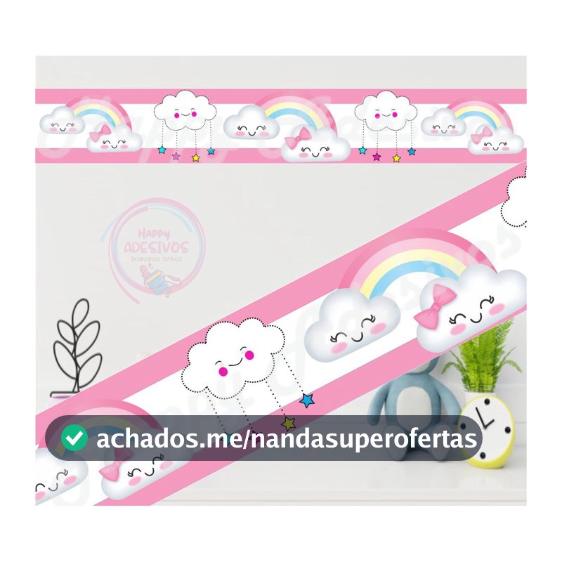 Faixa Adesiva Decorativa de Parede Adesivo para Parede Infantil Nuvem Chuva de Benção Arco íris