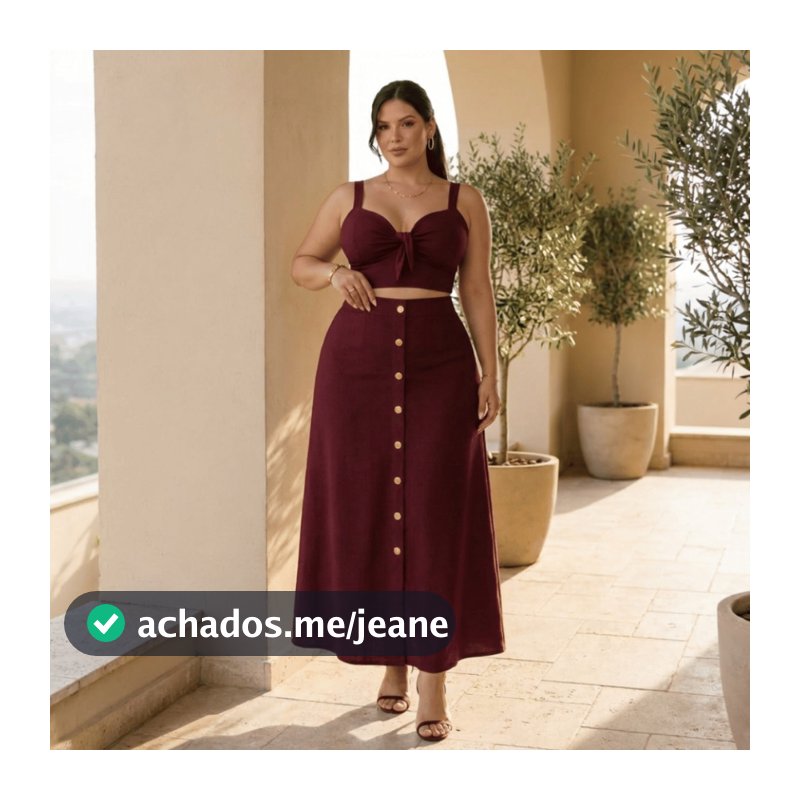 Conjunto Feminino Plus Size Saia Longa E Cropped Crepe G Ao G2 Cintura Alta Moda Evangélica