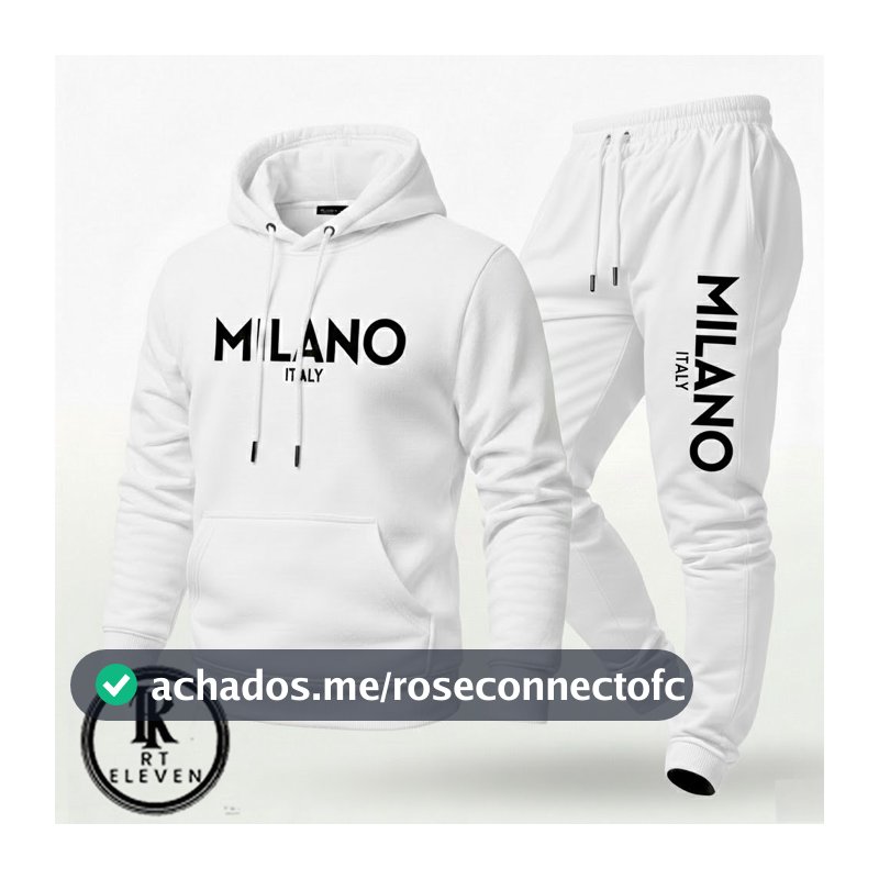 Conjunto Moletom Unissex Estampado Milano Italy Calça Moletom e Blusa Com Capuz Bolso Canguru Lançamento 2026 Linha RT
