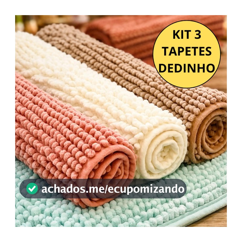 Kit 3 Tapete Bolinha Dedinho de Banheiro Antiderrapante Toque Suave Macio