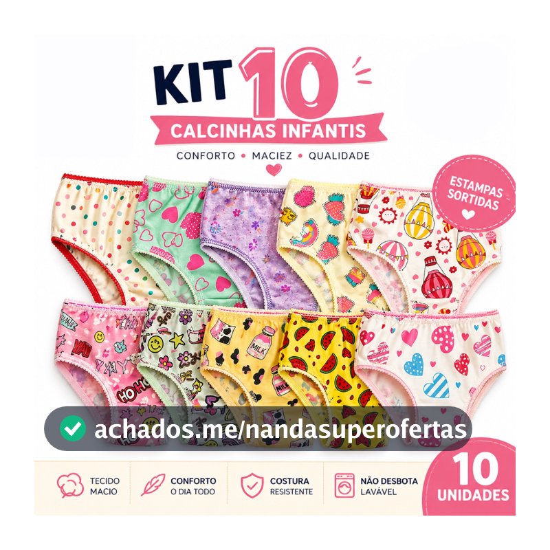 10 Calcinhas Infantil Menina Moça Confortáveis Forro de Algodão Dia a Dia Promoção