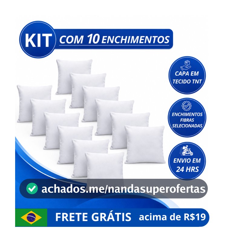 Kit ate 10 Enchimento Refil Almofada Decorativa 45x45 Espuma D22 Premium Alta Maciez