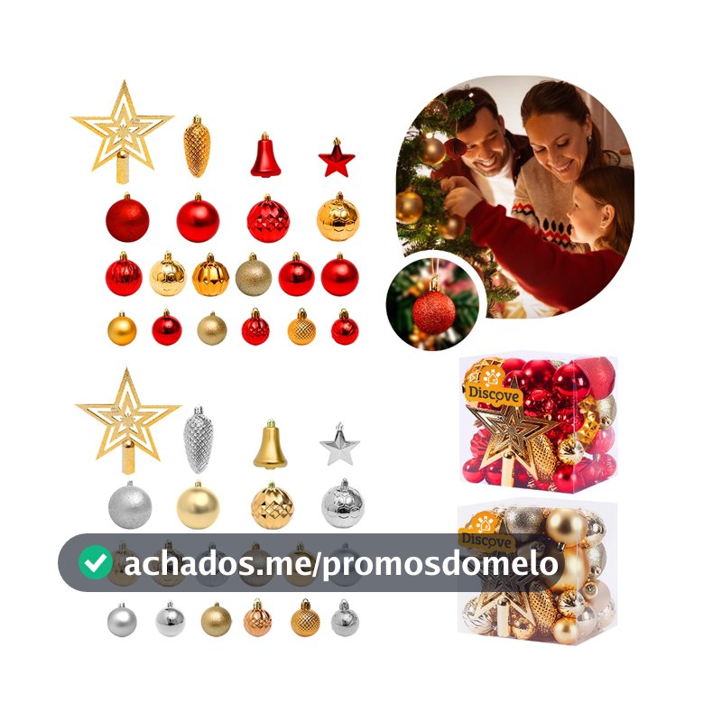 Kit 45 Bolas de Enfeites de Natal Decoração 2026 Árvore Natalina Pinha Bolinhas Estrela Sino
