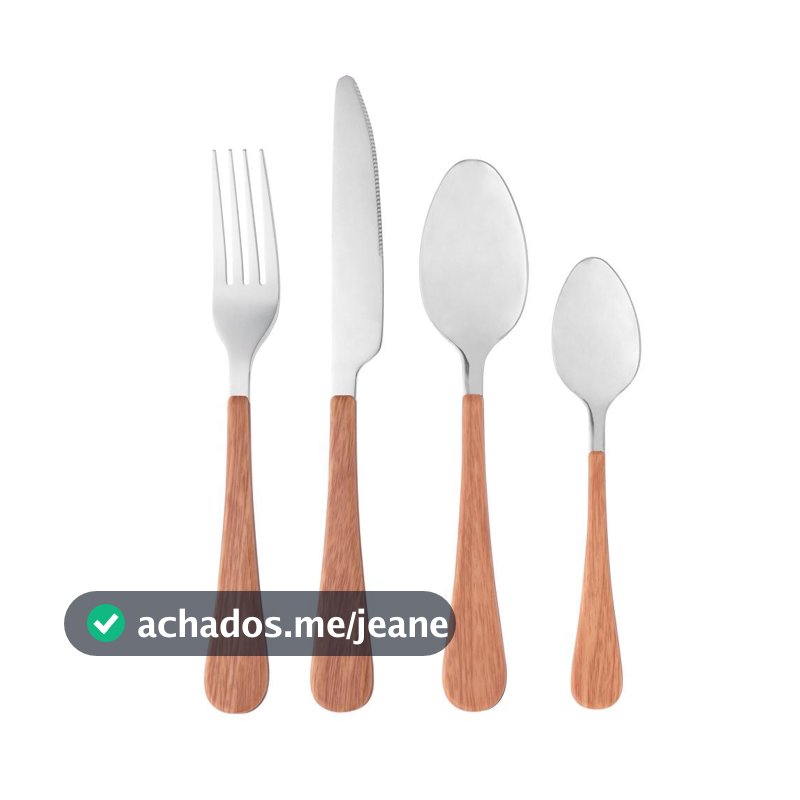 Faqueiro 24 Peças Wolff Milão Aço Inox Cabo Plástico Amadeirado para 6 Pessoas Talheres Mesa Posta Almoço Jantar Cozinha