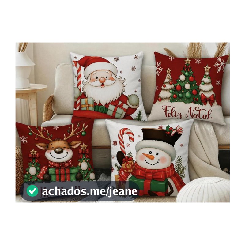 KIT 4 CAPAS DE ALMOFADAS DECORATIVAS NATAL PAPAI NOEL RENA - TAMANHO 45X45