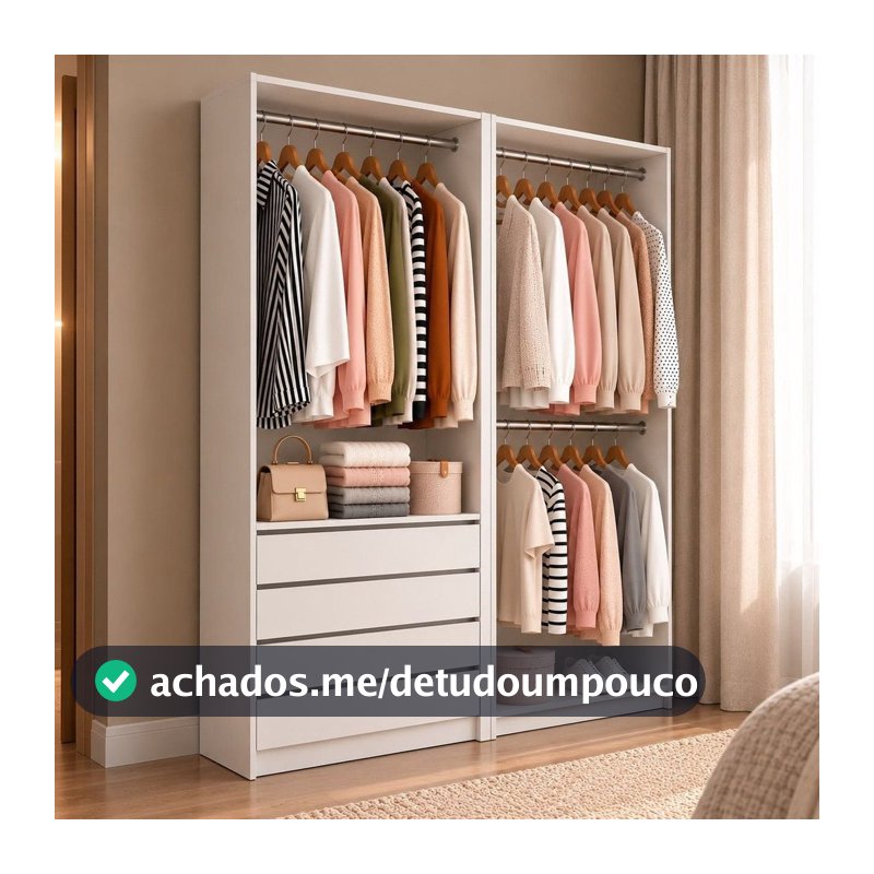 Armário Closet Modulado Gavetas e Cabideiros Arara Zoe e Max Branco