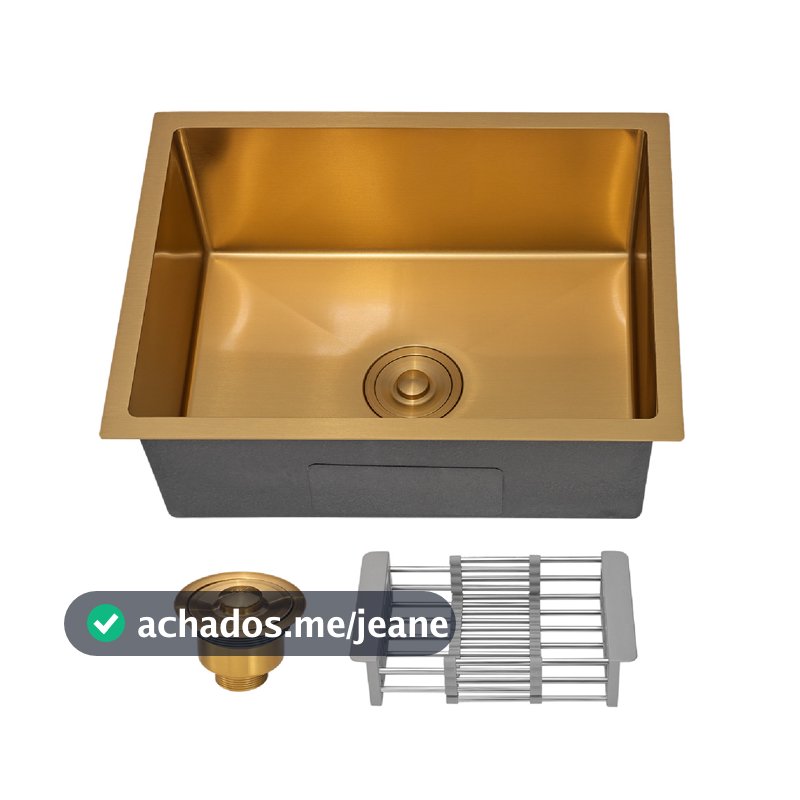Cuba Cozinha Gourmet Pia Aço Inox Quadrada Dourado Gold
