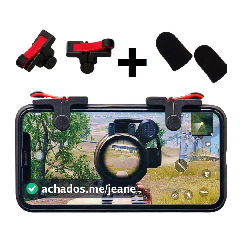 Kit Gatilho Celular Free Fire Pubg + Luva Dedo Gamer Anti Suor