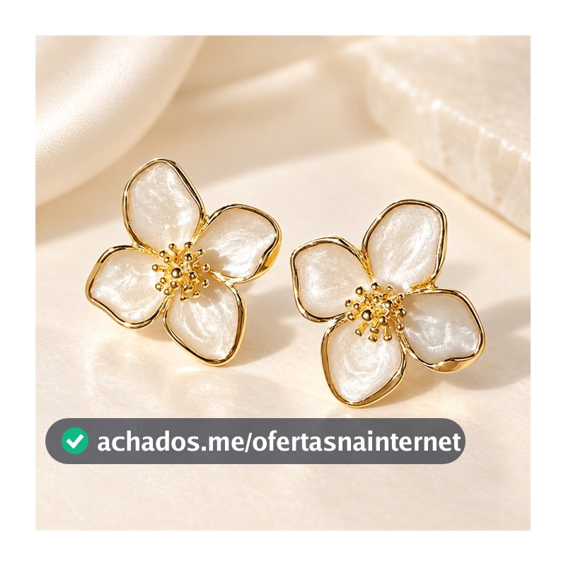 Brinco Feminino Flor Dourado com Pérola Efeito Madrepérola Delicado Elegante para Festa Casamento Presente
