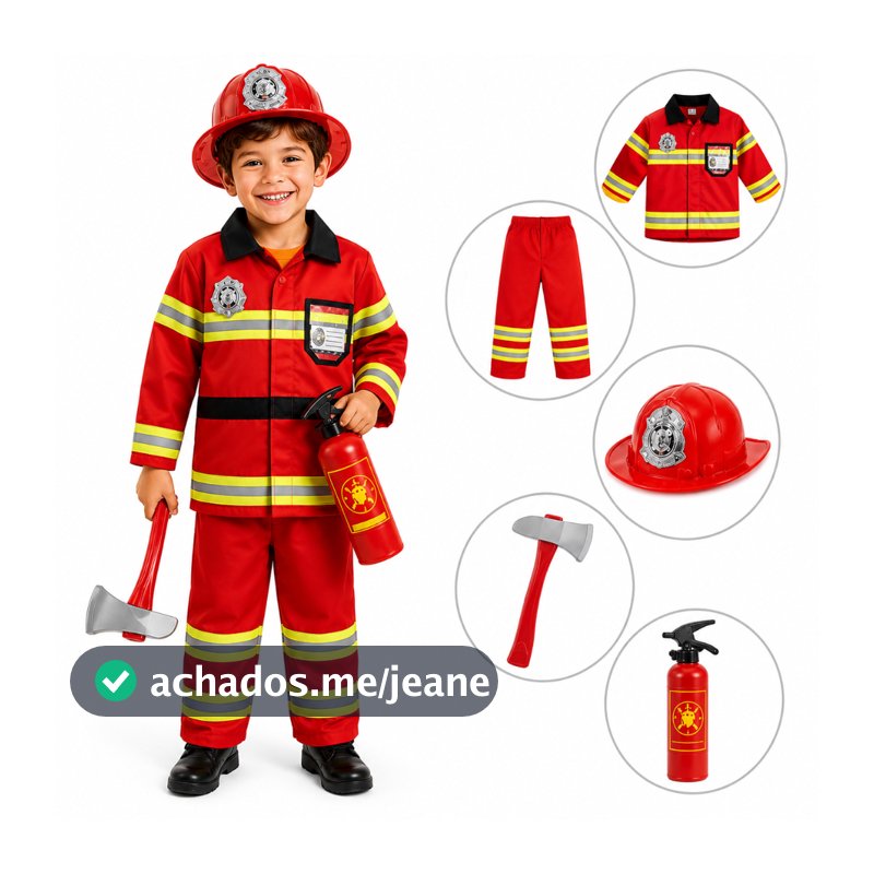 Kit Fantasia Completa Bombeiro Infantil Tamanhos P/M/G