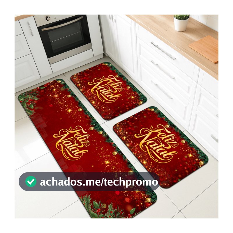 Kit 3 Tapetes Passadeira Para Cozinha Feliz Natal Antiderrapante 120x70cm