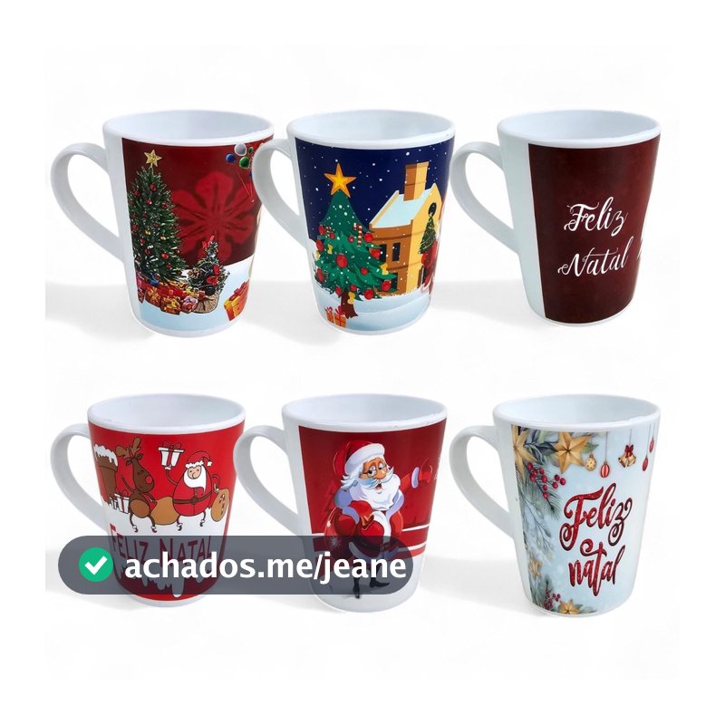 Kit 6 Caneca Decorada Natal 350ml Papai Noel Árvore Natalina