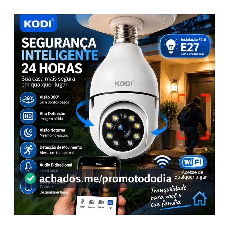 Câmera Segurança Prova D'água Infravermelho Lâmpada Externa 360 Sem Fio Wifi 2.4G