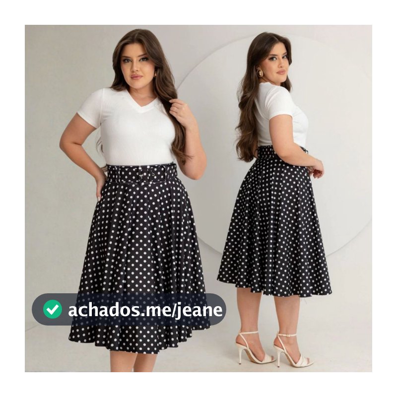 Saia Midi Godê Feminina com Cinto Estampada Poá Bolinhas Moda Modesta Elegante