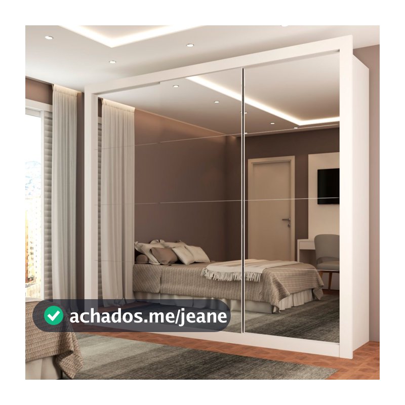 Guarda-Roupa Casal Luiza Diamantina 3 Portas de Correr 4 Gavetas Espelhado Branco - Panorama Móveis