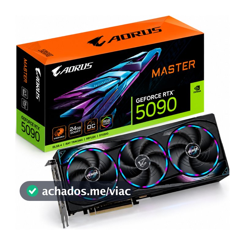 Placa de Vídeo Gigabyte AORUS Master 32GB GeForce RTX5090 GDDR7 - GV-N5090AORUS M-32GD