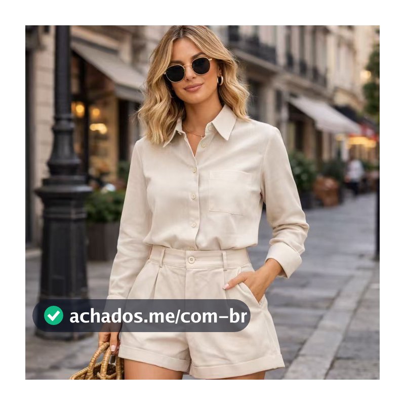 conjunto social de linho shorts e camiseta moda 6002