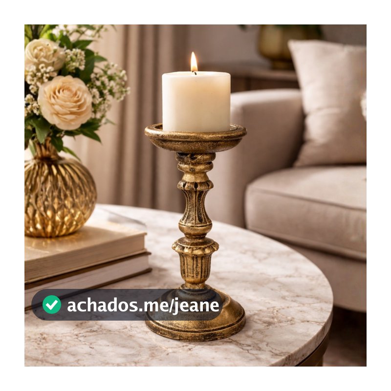Castiçal Decorativo Dourado Porta Vela Clássico Vintage Luxo Resina Sala Mesa Decoração