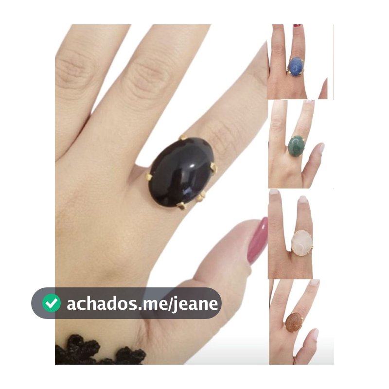 Anel com Pedra Natural Dourado Folheado a Ouro Ajustável Quartzo Ônix Olho de Tigre e Mais