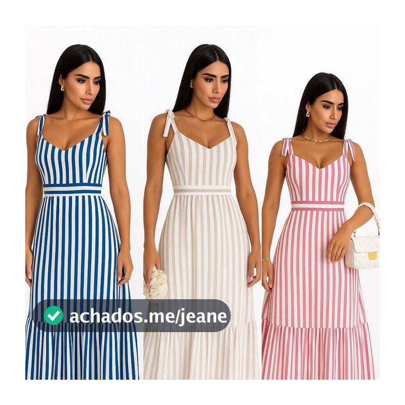 Vestido Longo Feminino Listrado Viscolinho com Elastex nas Costas Alça Estilo Casual Chic Tendência Verão Elegante 2026