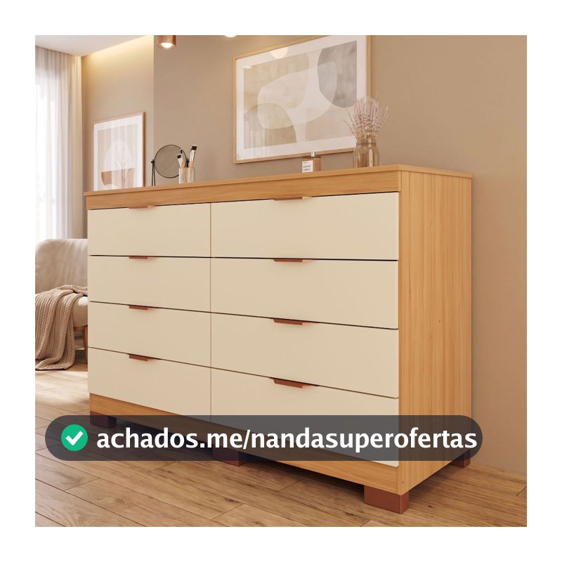 Cômoda Lyon 100% MDF 8 Gavetas kit Pés