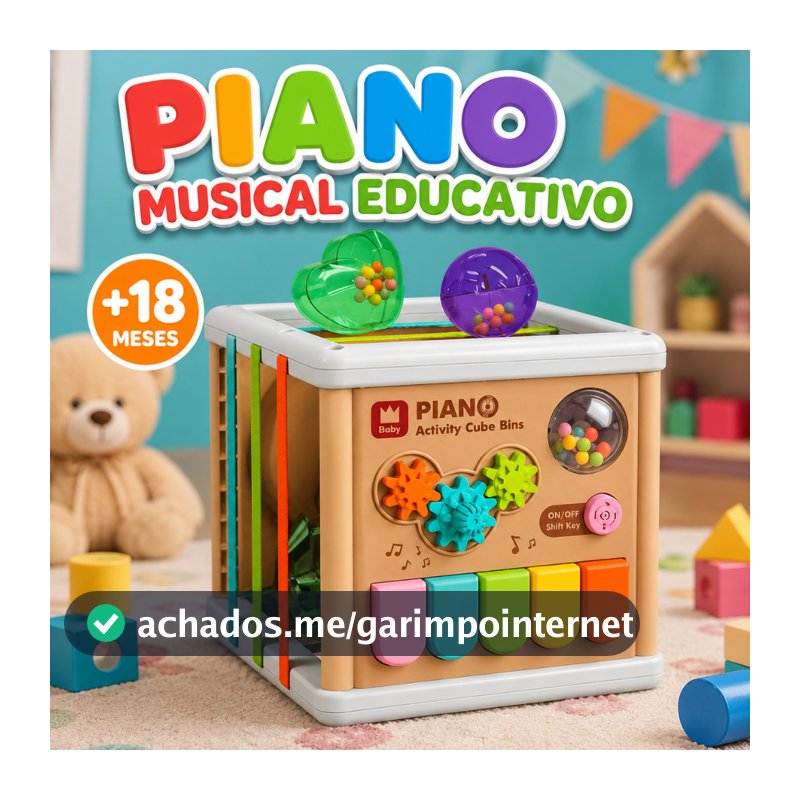 Piano Musical Infantil Cubo Educativo Sensorial Brinquedo Para Criança +18 Meses