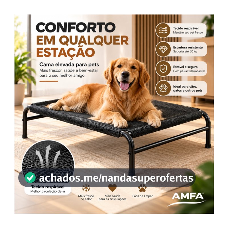 Cama Suspensa para Pets – Elevada, Reforçada, Respirável e Lavável, Ideal para Cães e Gatos
