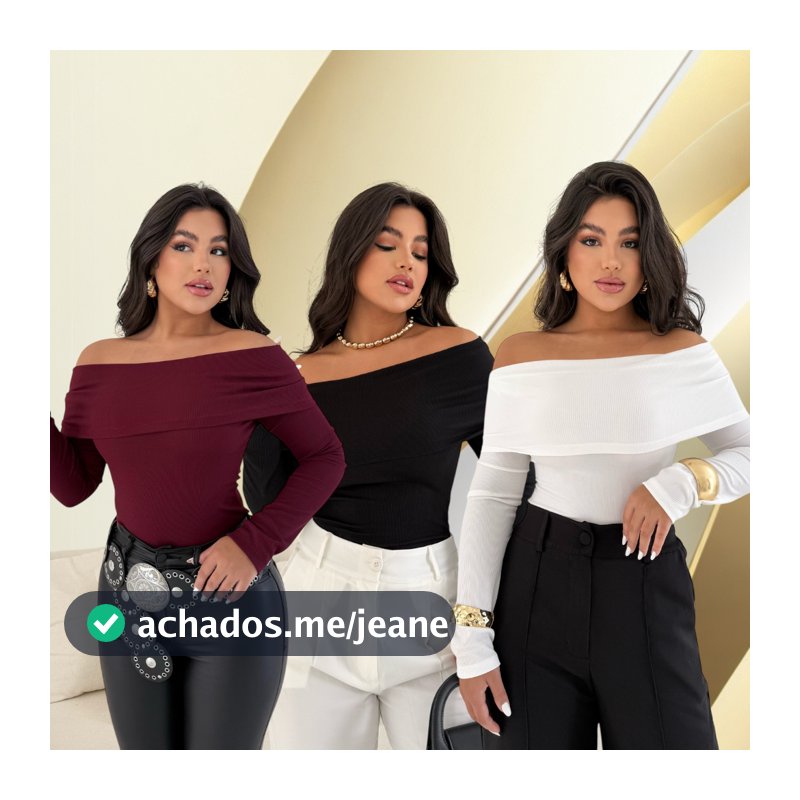 Blusinha Feminina Ombro a Ombro Manga Longa Ribana Canelada Blusa