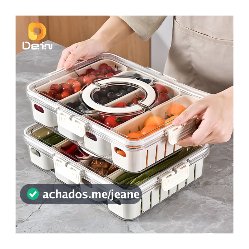 Caixa Organizadora de Alimentos Transparente Geladeira Empilhável Multiuso com Divisórias