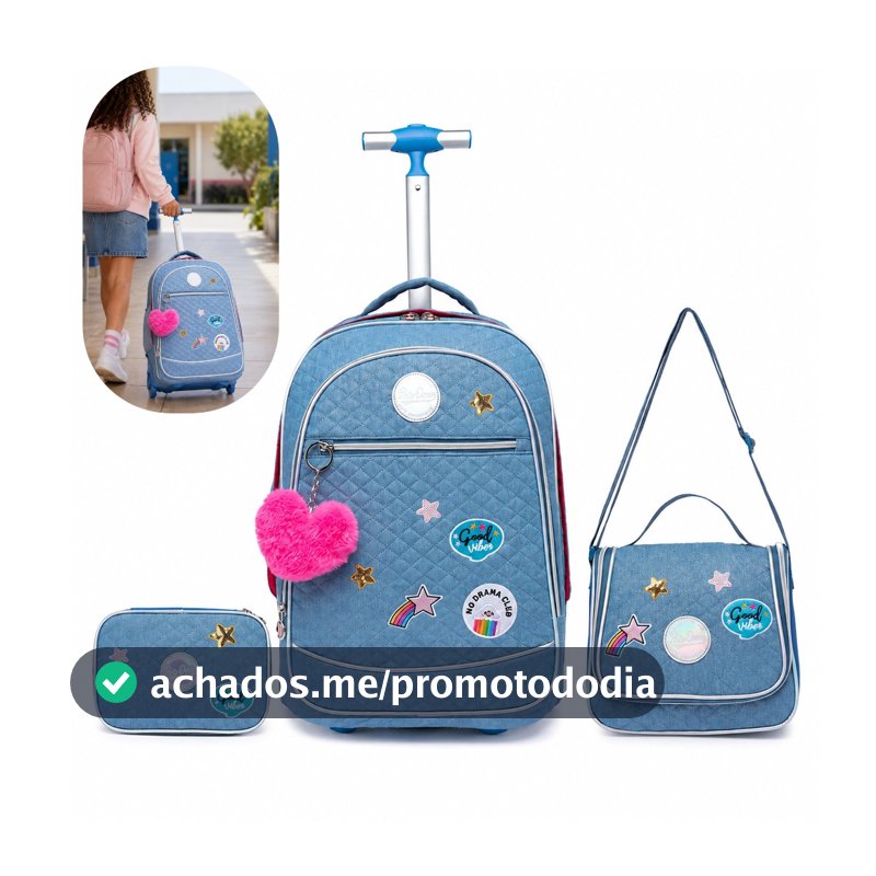 Kit Mochila Lancheira Estojo Juvenil Menina Escolar Espaçosa Reforçada
