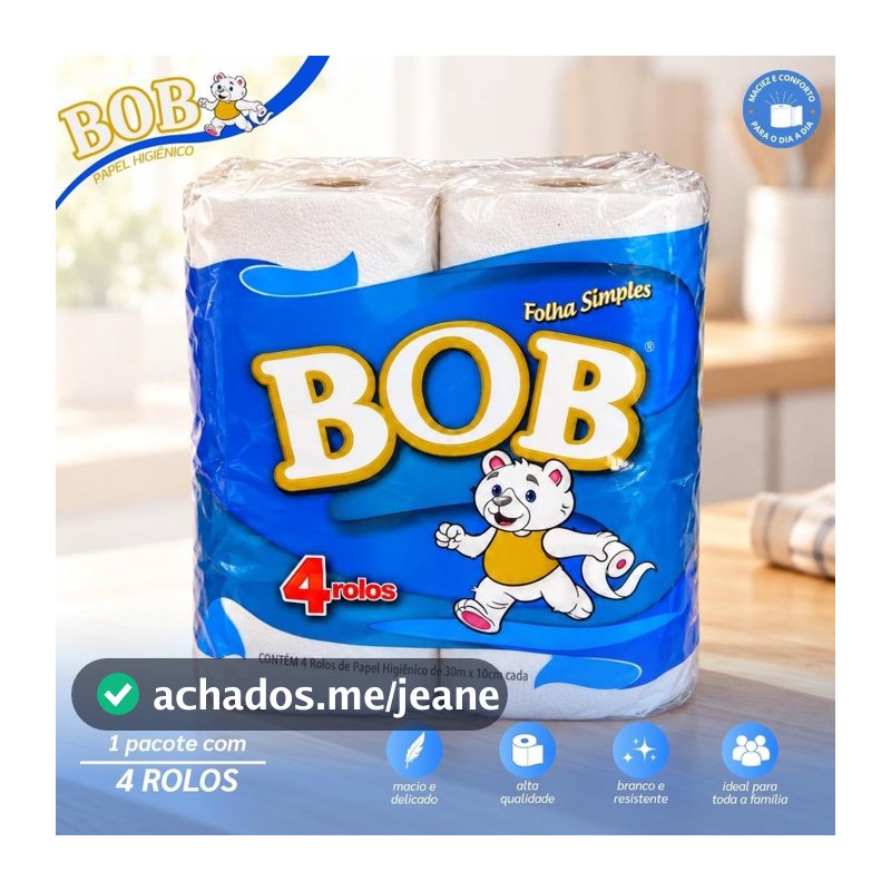 Papel Higiênico Folha Simples Bob 30M C/4 Rolos