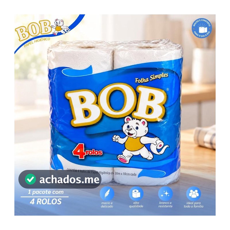 Papel Higiênico Folha Simples Bob 30M C/4 Rolos