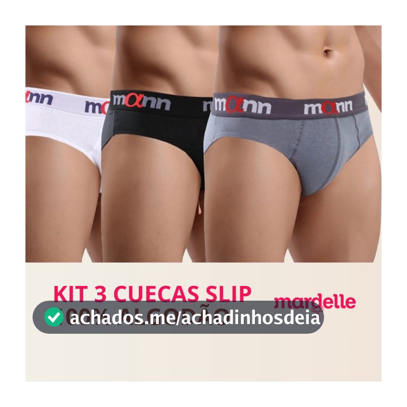 Kit 3 Cuecas Slip 100% Algodão Masculinas Mann by Mardelle