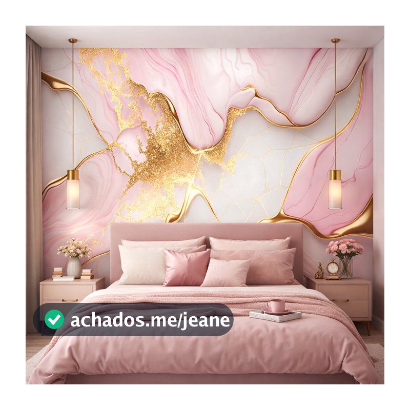 Papel De Parede Mármore Rose Lavável Autocolante Painel Completo